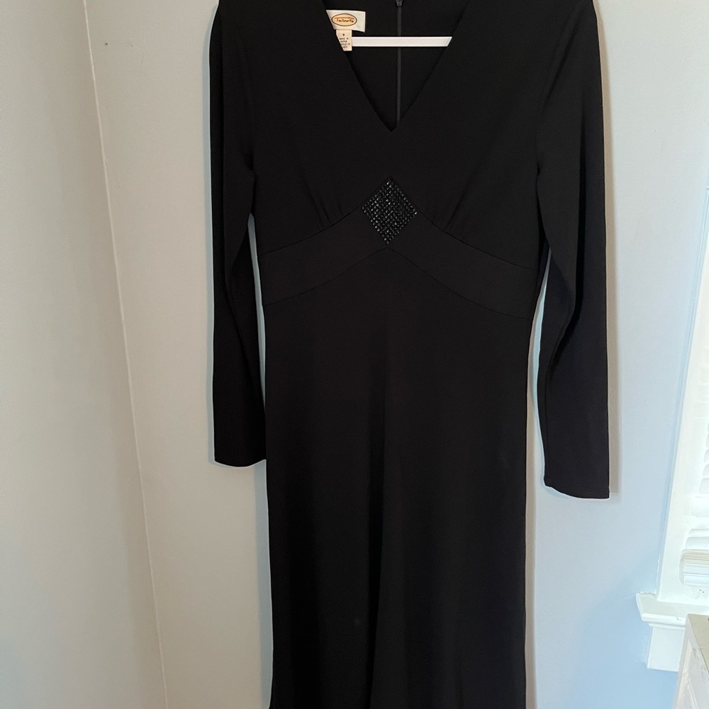 Talbots, vintage Elegant Black Long‎ Sleeve Dress with embellishment details
